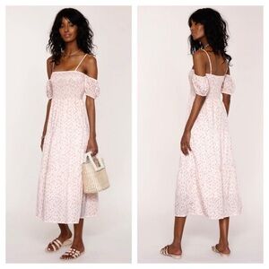 Heartloom Della Printed Cottage Core Smocked Top Tiered Cold Shoulder size S